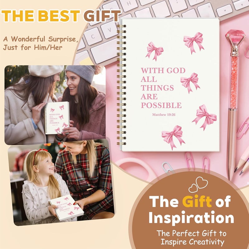 KIDEAR Christian Journal for Women, Prayer Notebook for Bible Study Notes,Cute Pink Bow Faith Journal,Coquette Preppy Christian Gifts for Teen Girls,Church Note Bible Study Supplies - A11 - Image 4